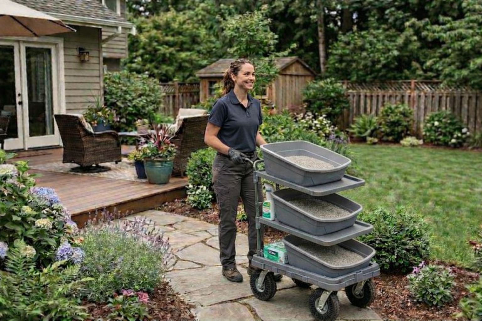Service professional working in a yard
